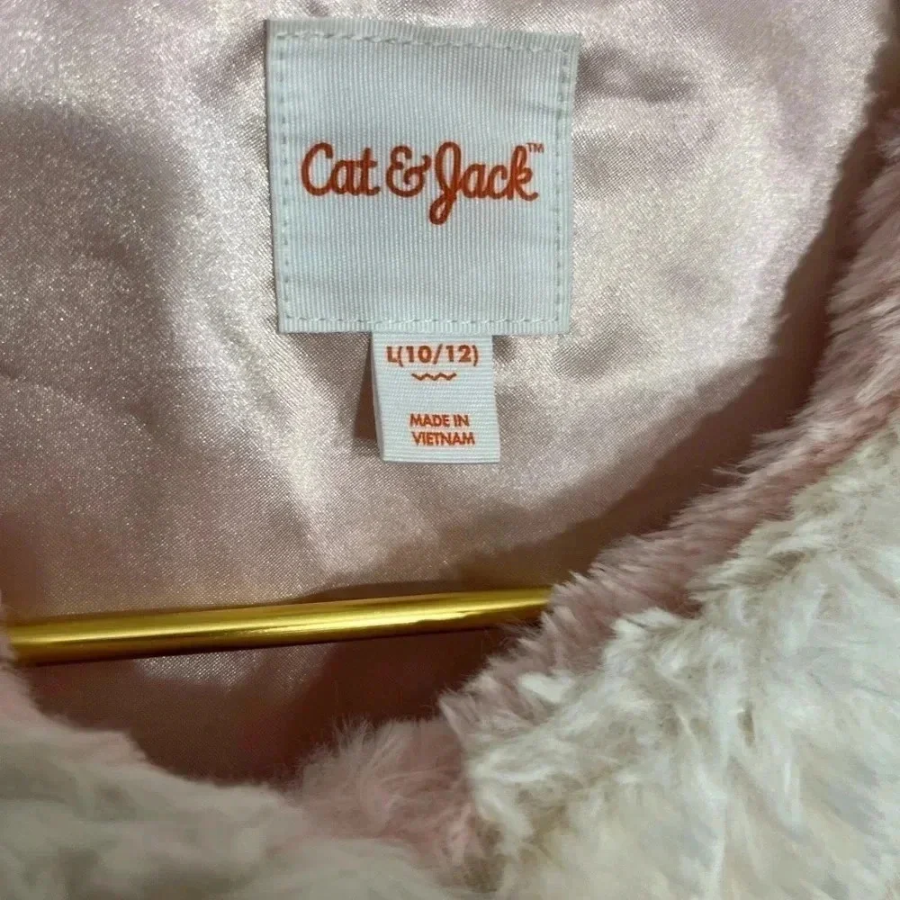 Cat & Jack Girls Faux Fur Colorblock‎ Jacket Pink Cream Brown Size L 10/12
